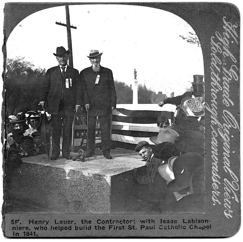 Henry Lauer and Isaac Labisonniere at the cornerstone ceremony for the Saint Paul Cathedral, Saint Paul, Minnesota