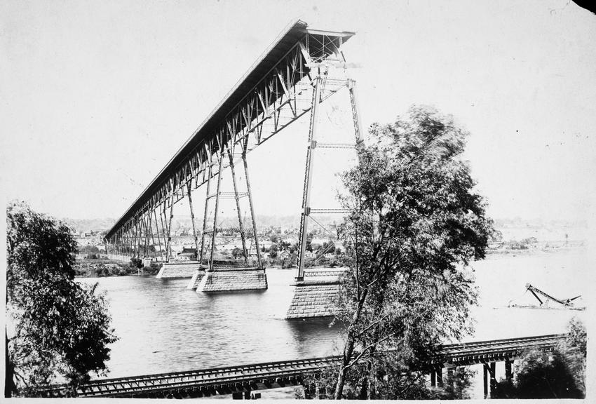 High Bridge partially blown down by the August 1904 storm, Saint Paul, Minnesota