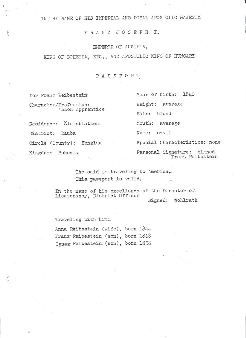 Arnold Reibestein's parents' passport