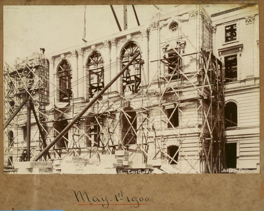Minnesota State Capitol, Scaffolding over Main Entrance, May 1, 1900