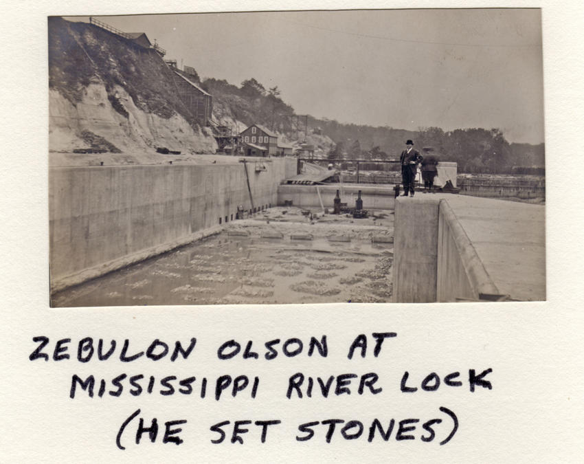Olson at Mississippi River lock where he set stones