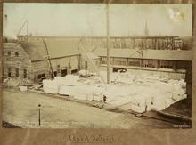 Minnesota State Capitol, NW Corner-stone shed and marble yard, April 30, 1898